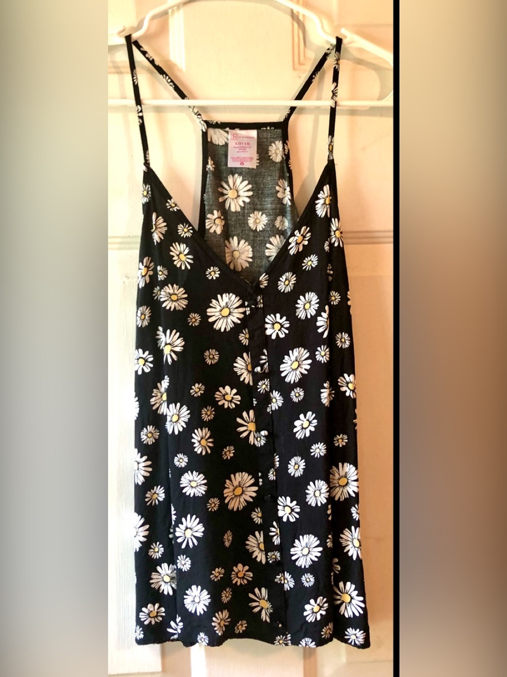 NoBo White Yellow Daisy Print Black Racer Back Camisole Top Juniors Large 11 13
